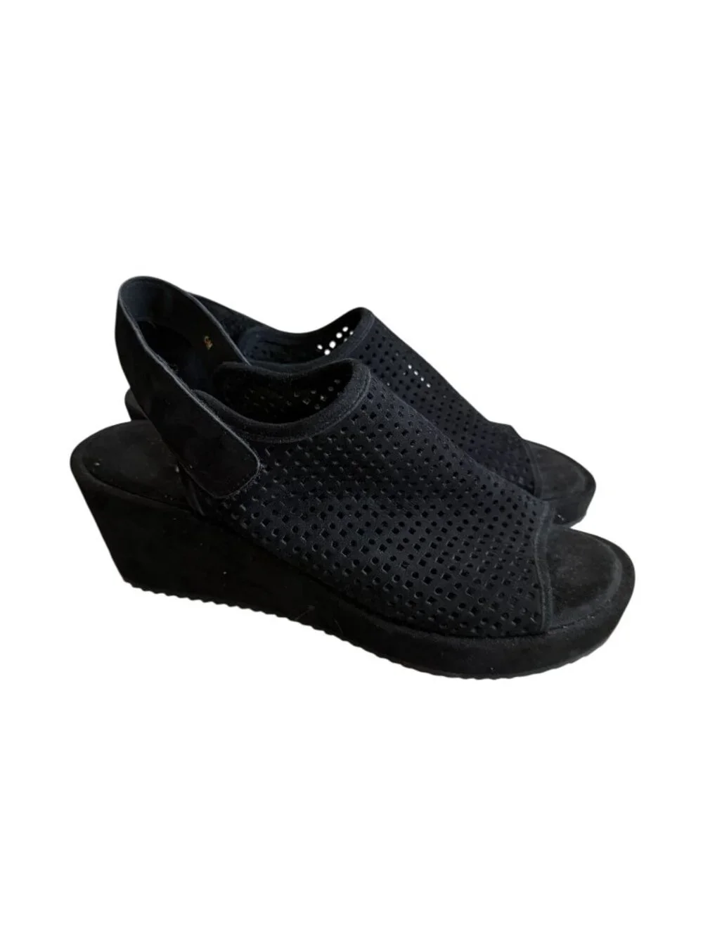 VAN ELI Black Sueded Leather Wedges Sandals Size 6